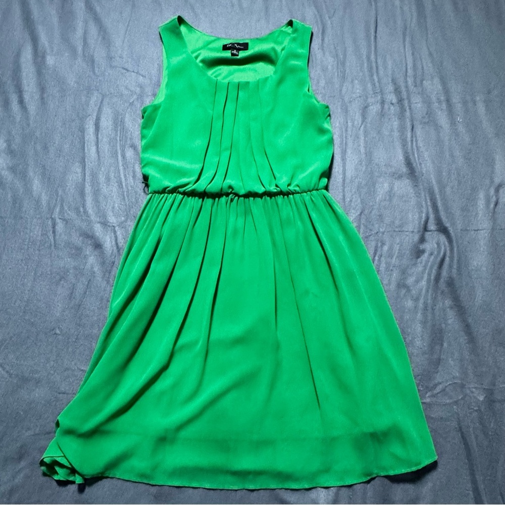 BCX Women’s Green Sleeveless Lined Pleated Chiffon Knee Length Flowy Dress, M 8
